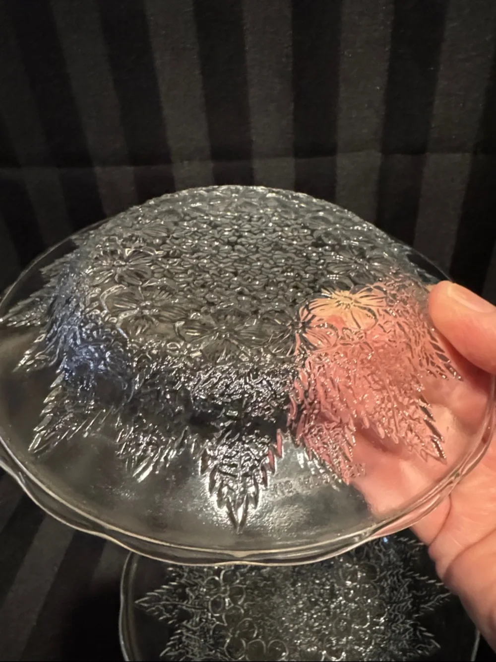 Two Pressed Clear Glass Plates with Floral Design
